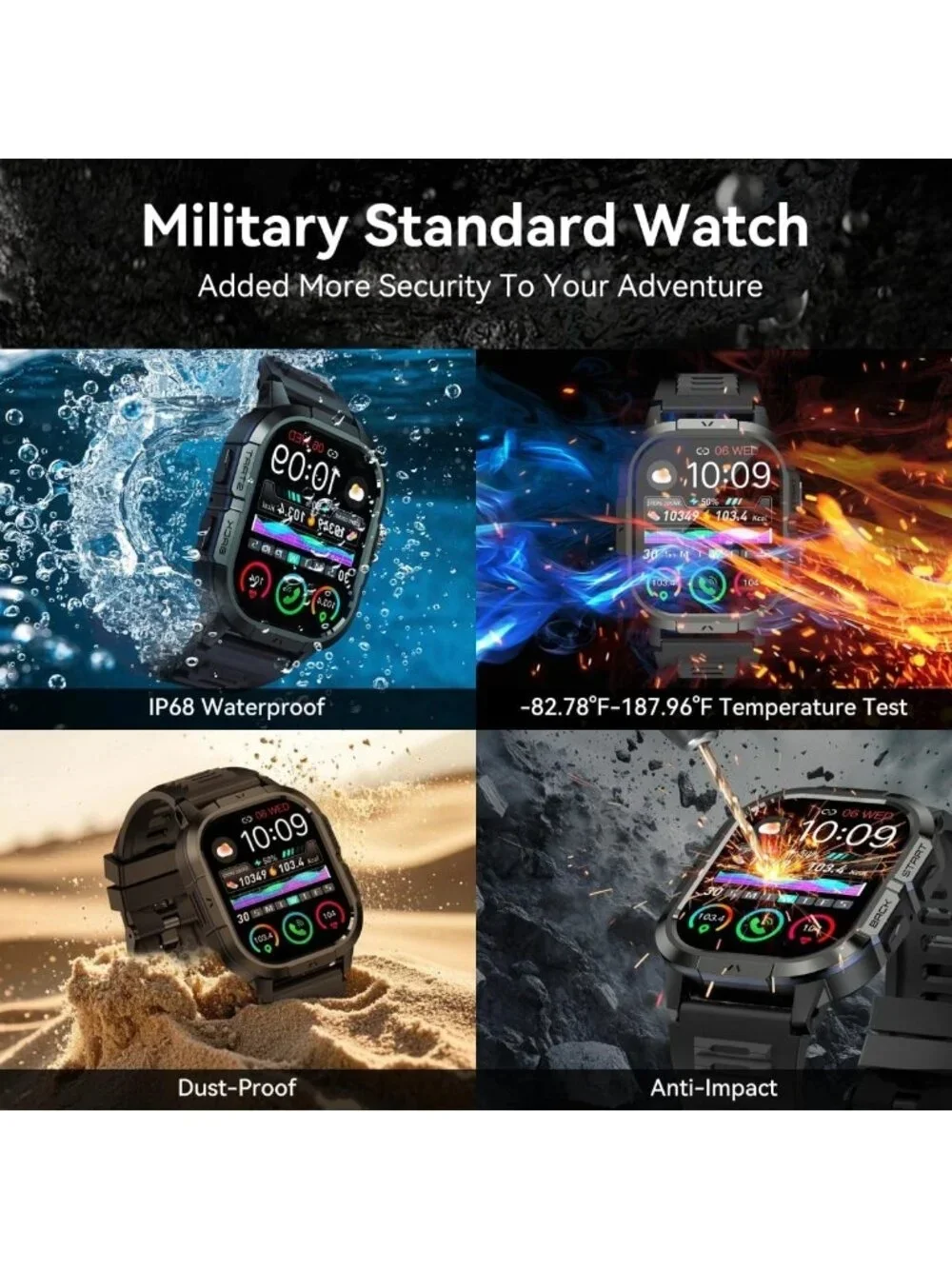 Men's Fitness Smart Watch | Waterproof Heart Rate Monitor | Call & Text Alerts